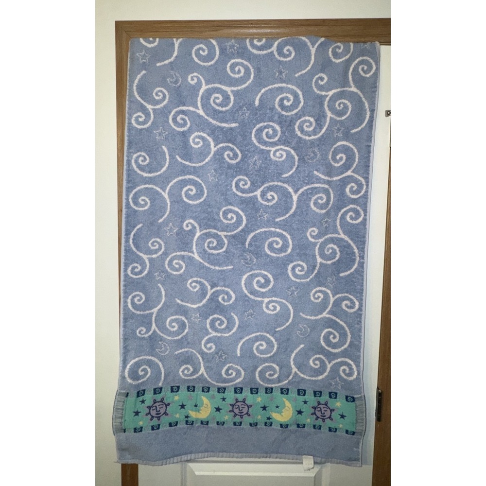 Vtg Jubilee Celestial Beach Towel 90's Y2K Sun Moon Star Embroidered 28x48" Bath